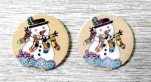 christmas snowman whimsical buttons wood sewing socks crafts 2 holes 1 inch set - Picture 1 of 2