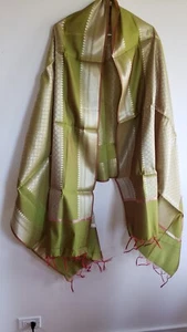 Silk Scarf Shawl Wrap Stole Dupatta Zari Woven Elegant Border Tasseled Soft Warm - Picture 1 of 12