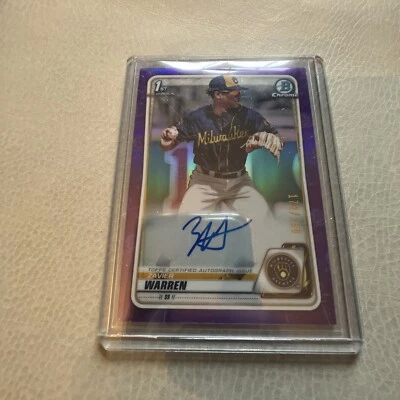 2020 Bowman Chrome Draft Zavier Warren 1st Chrome Purple Refractor Auto #'d /250 - Image 1 of 2