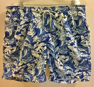 Lands' End Men's Swim Suit Trunks Board Shorts XXL Blue Hawaiian Print C1 - Image 1 of 3