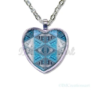 Faux Shattered Glass Pattern Design Heart Shaped Pendant Necklace Jewelry - Picture 1 of 5