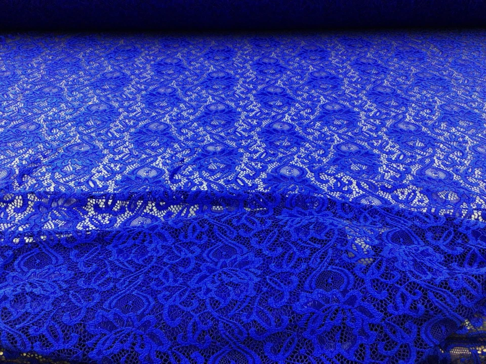 Embroidered Stretch Lace Apparel Fabric Sheer Floral Metallic Royal Blue YY412 - Image 1 of 1