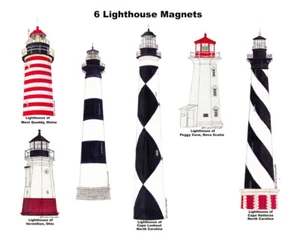 Cape Hatteras, West Quoddy Lighthouses 6 magneti frigorifero Andy Fletcher - Foto 1 di 1