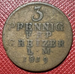 German States, Reuss-Greiz 1819 Copper 3 Pfennigs. Henry XIX. RARE. KM# 103 - Picture 1 of 2
