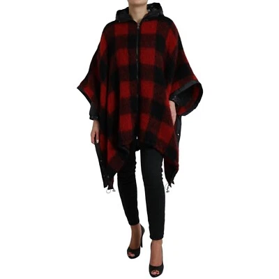 DOLCE & GABBANA Jacket Black Red Buffalo Check Hooded Poncho IT40/US6/S 2930usd - Image 1 of 4