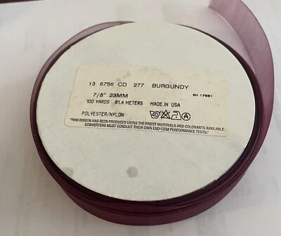 "Cinta transparente vintage nueva borgoña 7/8"" 100 yardas" Foto 1 de 3