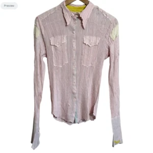 Blusa Top KOMAROV Kisca Manga Larga Abotonada Arrugada S Bolsillos Rosa - Imagen 1 de 8