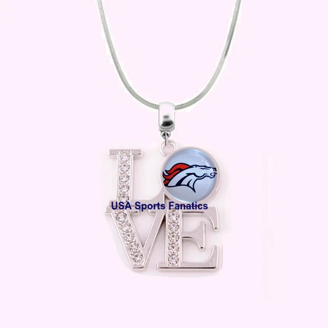 NFL Denver Broncos 925 Sterling Silver Team Logo Love Necklace With Rhinestones Cover