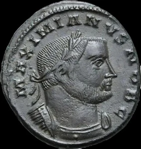 Galerius, as Caesar, BI Nummus. AE 28 Lugdunum Mint, AD 301-303. Roman Empire  - Picture 1 of 2
