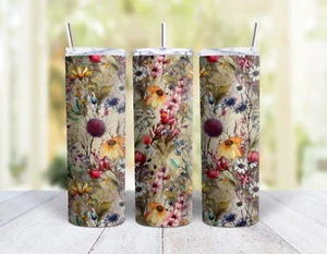 Wild Flowers Edelstahl dünn 20 Unzen Becher mit Deckel & Strohhalm von Mugzan - Bild 1 von 10