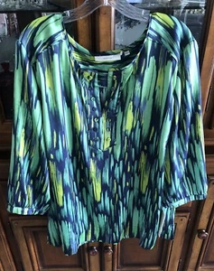 Sejour Women’s Top Tunic Blouse 20W Plus 3/4 SLV Polyester Split Neck Green NWT - Picture 1 of 24