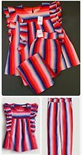 Crewcuts Girls Size 12 Bright Stripes Ruffle Top Beach Jogger Pants Outfit NWT