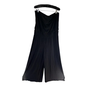 White House Black Market Strapless Jumpsuit L Black Smocked Waist Super Wide Leg - Picture 1 of 8