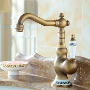 Grifo antiguo lavabo lavabo lavabo fregadero de una sola manija de cerámica de latón Qnf511 - Imagen 1 de 7