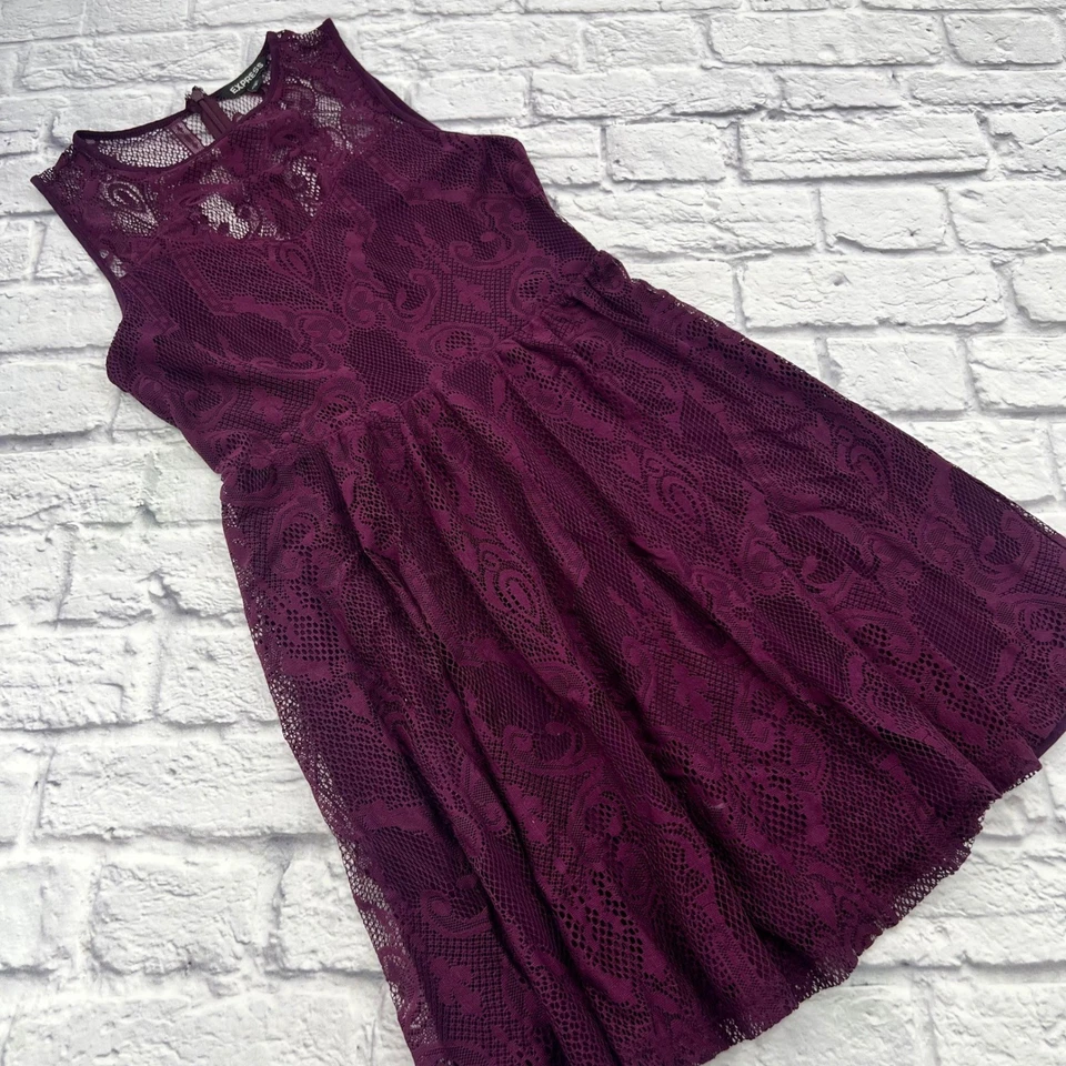 Vestido Express Para Mujer Ciruela Encaje Ajuste Acampanado Sin Mangas Talla Pequeña Fiesta de Vacaciones Foto 1 de 4