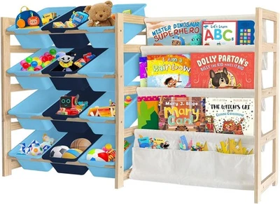 Toy Storage Organizer with Bookshelf - 12 11 x 48 x 31.5 inches, Blue  Foto 1 de 4