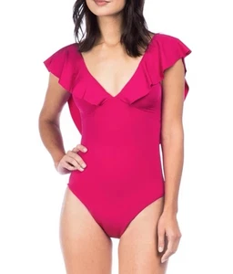 Traje de baño Trina Turk de una pieza con volantes fucsia cuello en V talla 6 nuevo con etiquetas nuevo - Imagen 1 de 10