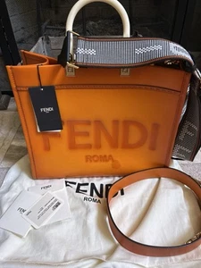 $2950 FENDI Sunshine Script medium shopper tote - orange - Picture 1 of 14