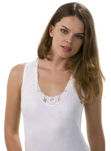 Canottiera donna lana e cotone con pizzo Antonella 620666 - Picture 1 of 3