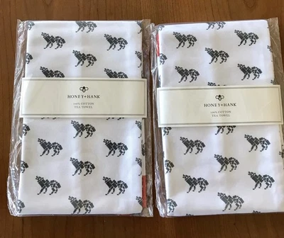 Paquete de 2 toallas de té con tema para perro Honey & Hank negras rojas blancas 100 % sarga de algodón nuevas Foto 1 de 3
