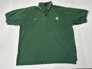 MICHIGAN STATE SPARTANS Polo Golf Shirt XL Green Vintage Nike Dri-Fit MSU Sewn - Picture 1 of 9