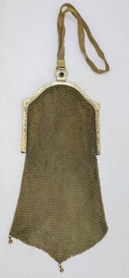 1920s Antique Flapper Purse Whiting & Davis Gold-tone Evening Handbag Ribbon - Image 1 of 4