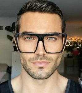 Oversized Retro XXL Flat Top Clear Lens Fashion Frames Mens WaYf Eyeglasses 9688 - Picture 1 of 10