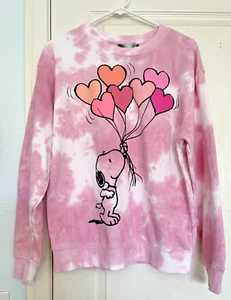 Snoopy Peanuts Pink Tye Dye Style Valentines Heart Balloon Sweatshirt Size M - Picture 1 of 5