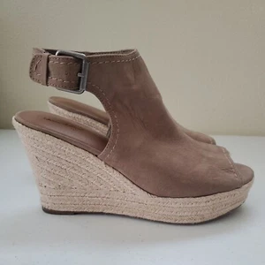 Universal Thread Brown Suede Espadrille Wedges Size 10 4 Inch Heel Open Toe - Picture 1 of 8