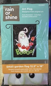 Bandiera piccola da portico Rain or Shine nuova - HALLOWEEN Ghost - Boo! Caduta 12,5" x 18" - Foto 1 di 3