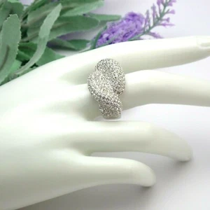 Glistening Camille Lucie Pave CZ Rhodium Plated Twisted Band Size 9 Ring - Picture 1 of 7