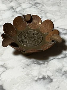 Vintage Handmade Mexican Centavos Ashtray With Mayan / Aztec Calendar - Picture 1 of 6