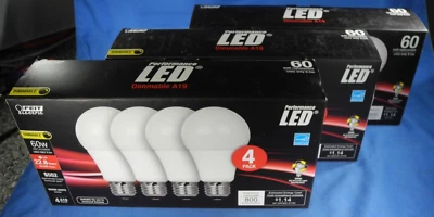 (12 Pack) Feit Dimmable LED 3000K 60W Equivalent A19 Bulbs OM60/830/LED - Image 1 of 4