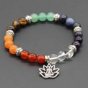 Glücksarmband Armband 7 Chakren Yoga Wulst Reiki Buddha Beads Edelstein Karma - Picture 1 of 14