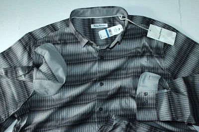 Camisa Tommy Bahama Lazlo Ombre Rayas Gris Niebla Mezcla Seda BT326111 Nueva LS XLT Foto 1 de 4