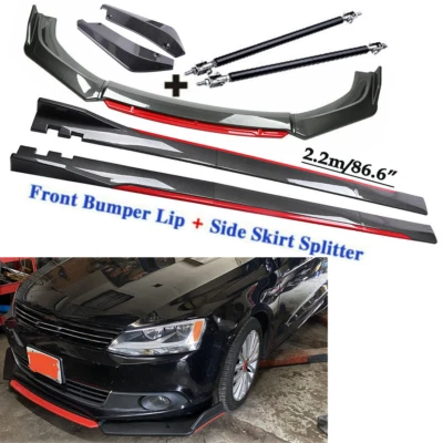 Carbon Fiber Front Bumper Lip Spoiler + Side Skirt Rear For VW Volkswagen GTI - Изображение 1 из 4