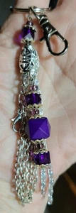 Handmade New Key Chain Ring Purple Beads Tassel Purse Charm Silver Tone #204 - Picture 1 of 3