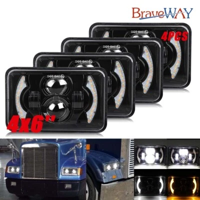 Faros LED altos/bajos de 4x6" para Kenworth T800 T400 W900 T600A Freightliner FLD Foto 1 de 4