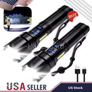 2x Super Bright 250000000 Lumen Tactical Flashlight Torch Rechargeable Worklight - Picture 1 of 12