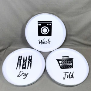 Laundry Room Decor Round Metal Signs Set of 3 Wash Dry Fold 12" Farmhouse - Picture 1 of 6