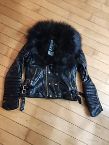 Robert Phillipe Motorrad vegan Kunstfell Biker schwarz Retro Jacke klein - Bild 1 von 3