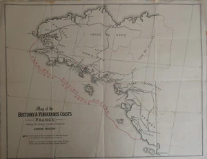 CARTE BRETAGNE et VENDEE indiquant USINES de la Sté gale industrie sardiniere - Foto 1 di 1