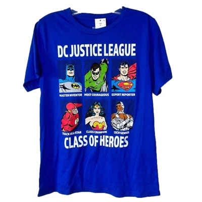 Nueva Camiseta Gráfica Niño Azul DC Liga de la Justicia Superhéroe XS Foto 1 de 3