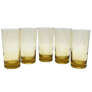 Vintage Amber Glass Tumblers Set of 5 |Midcentury Modern Amber HoneyGold Drinkin - Picture 1 of 10