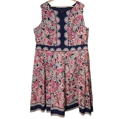 Talbots пейсли плиссированные полная юбка Fit & Flare колена платье размер 18 Вт новый - Изображение 1 из 4