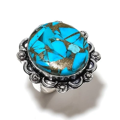 Copper Blue Turquoise Gemstone 925 Sterling Silver Jewelry Ring Size 9.5 f947 - Image 1 of 4