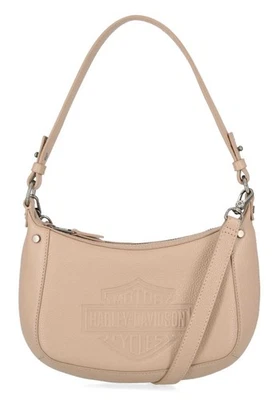 Bolso hobo para mujer Harley-Davidson plano con barra y escudo de cuero con tachuelas - tostado Foto 1 de 4