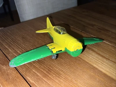 Vtg Hubley Kiddie Toy Die-cast Plane W/Folding Wings Wheels Green Yellow P1 - Image 1 of 4