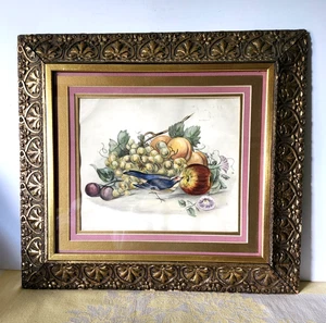 Antiker viktorianischer Holzrahmen geschnitzt verziert gold vergoldet mit Stillleben - Bild 1 von 14