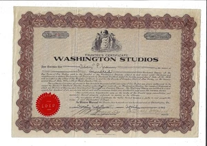 NEW JERSEY 1920 Washington Studios Stock Certificate Camden County #26 - Picture 1 of 2